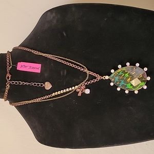 New Vintage BETSEY JOHNSON Asian Jungle Huge Leopard Camouflage Pendant Necklace